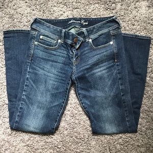 Dark wash, AE straight leg jeans